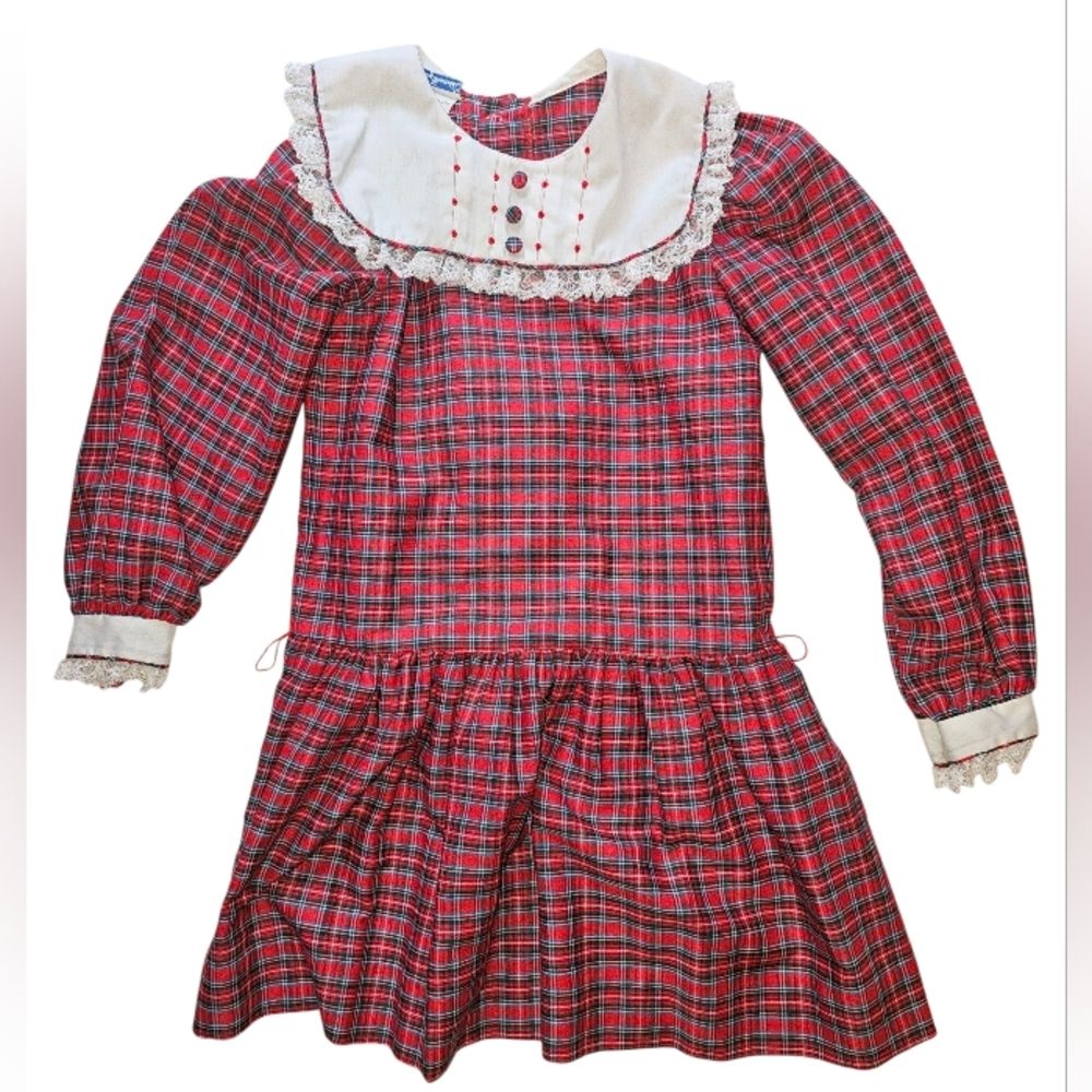 Vintage Polly Flinders Girls Holiday Red Tartan Plaid Dress 6X